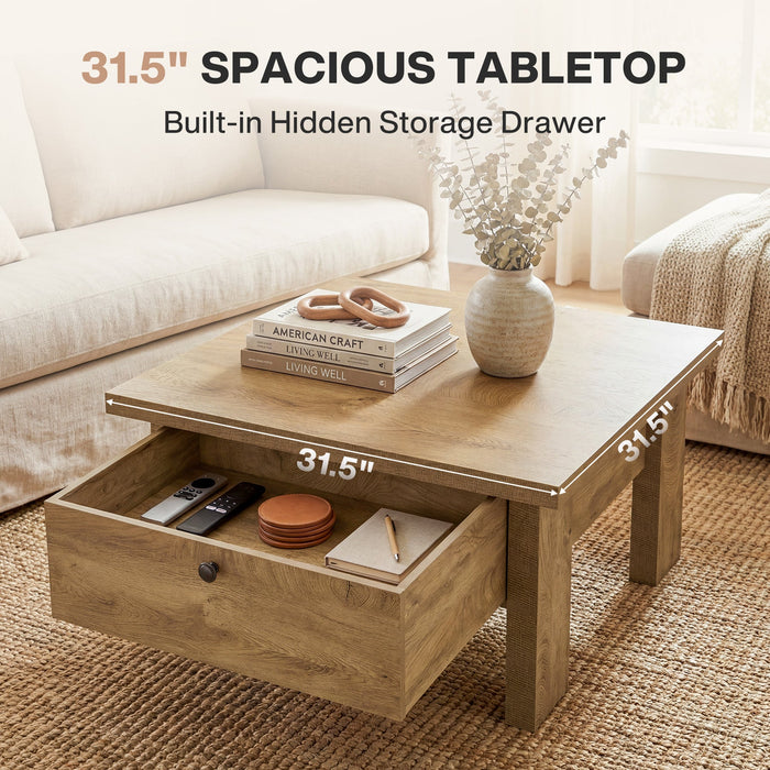 31.5" Square Coffee Table with Storage for Small Spaces, Modern Brown Living Room Center Table