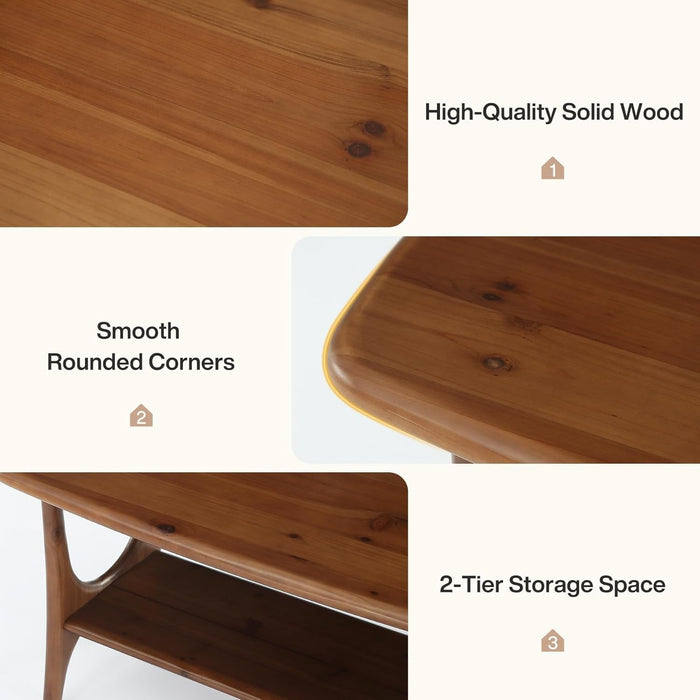 47.24" Mid-Century Modern Solid Wood Coffee Table, Two-Tier Rectangle Center Table