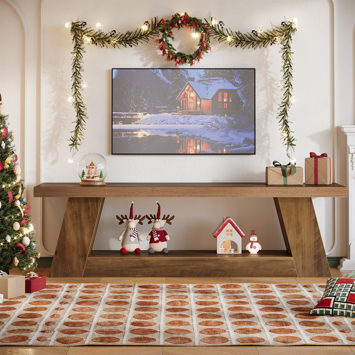 63" TV Stand for 55–75 Inch TVs with Storage Shelf, Rustic Media Console for Living Room Bedroom
