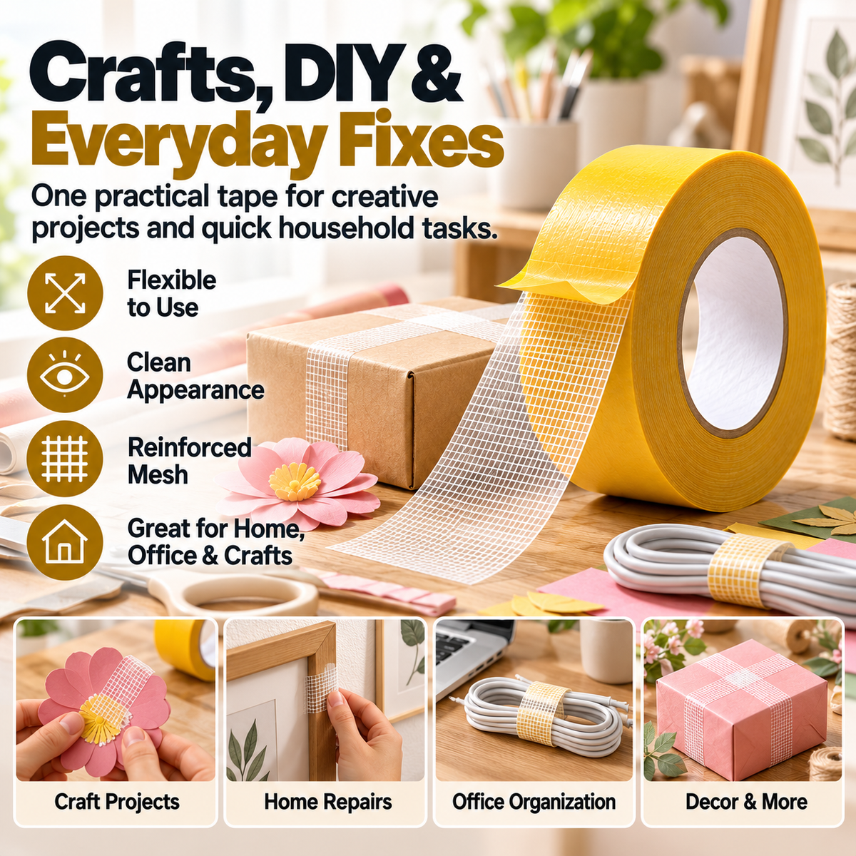 UltraGrip Double-Sided Mounting Tape – Heavy Duty Mesh Adhesive Tape for Home, Office & DIY Projects