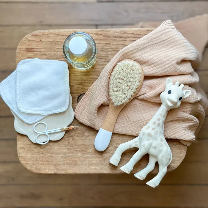Bachca Newborn Gift Set – Baby Care Kit with Goat Hair Brush, Nail Scissors & Cotton Pads