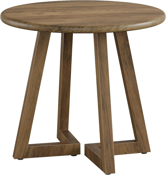 Compact Round Conference Table, 31.5-Inch Office Meeting Desk for Four People in Brown