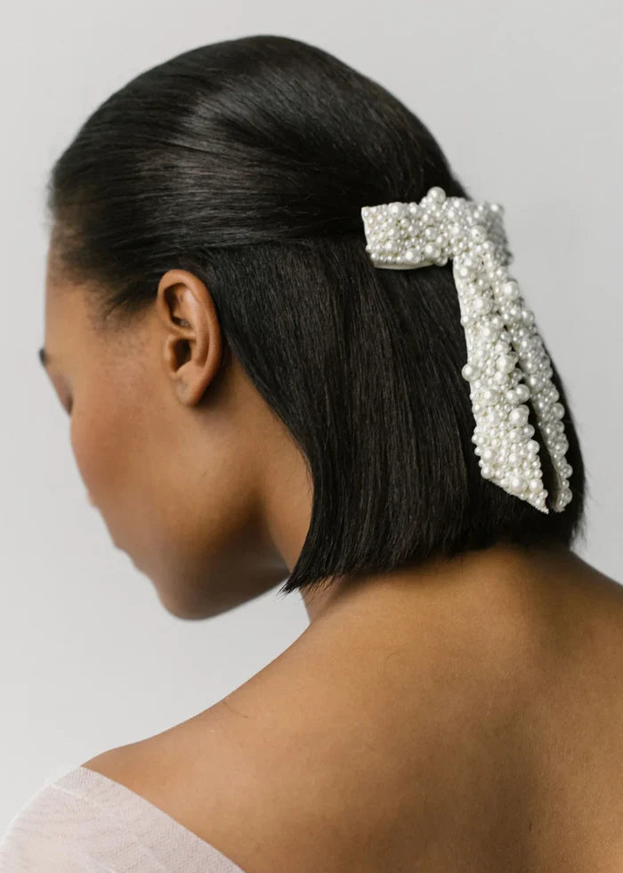 Jennifer Behr Donna Pearl Bridal Bow Barrette – Ivory Swarovski Pearl Hair Bow Clip, One Size