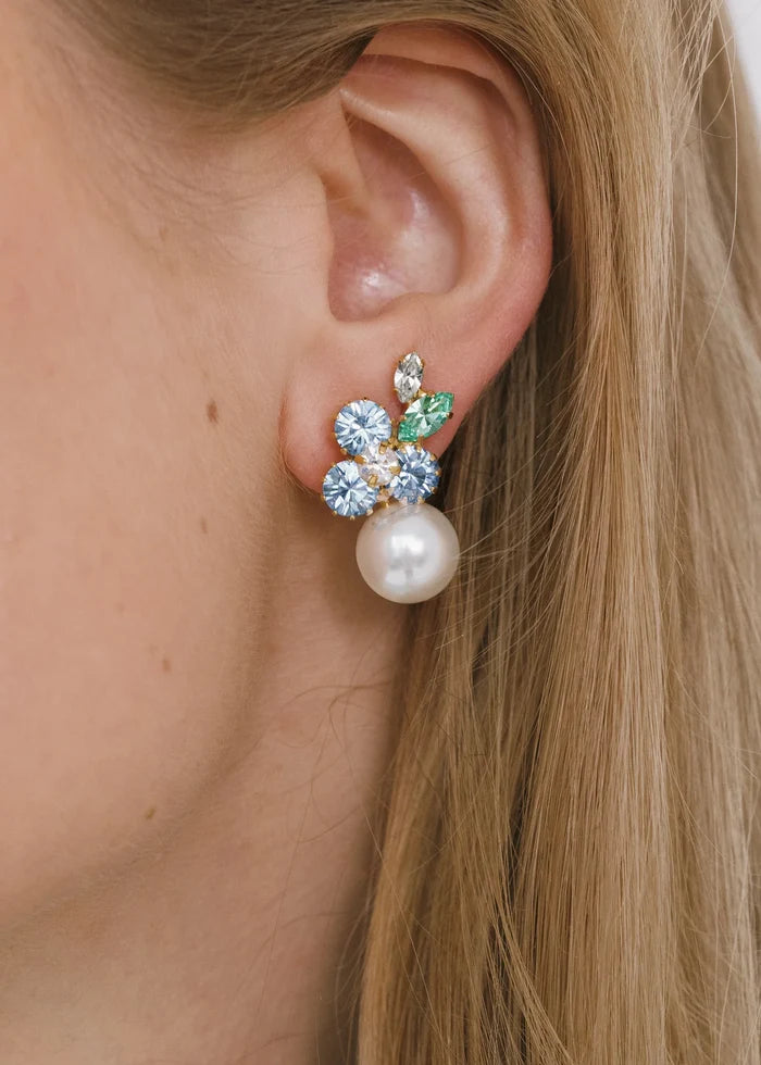 Jennifer Behr Vivi Gold Drop Earrings – Bluebell Crystal Floral Pearl Earrings, One Size