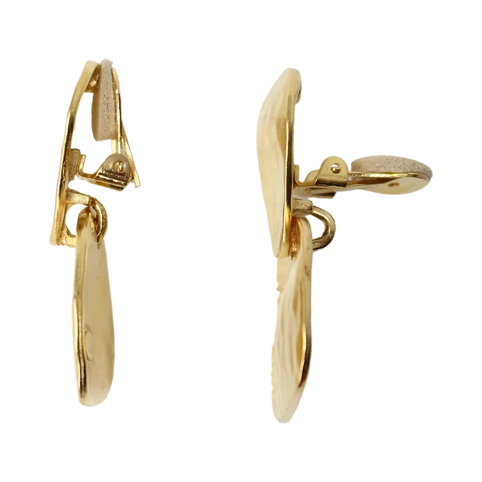 Kenneth Jay Lane Gold Double Hammered Drop Clip Earring