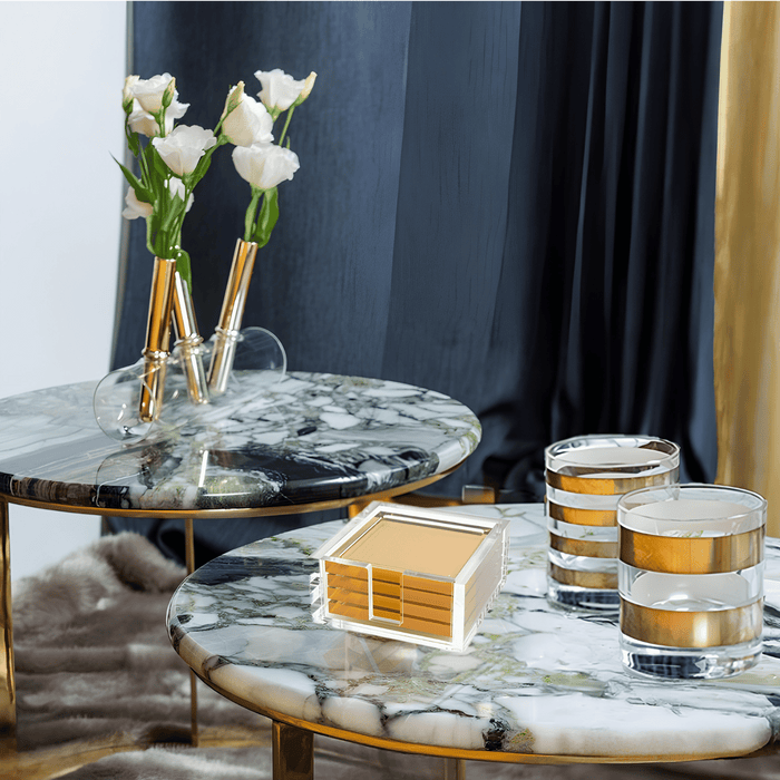 Tizo Design Gold Acrylic Coasters, Set of 4 - Lucite Square Coasters