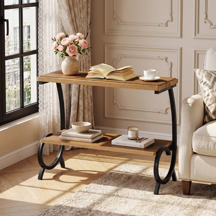 Tribesigns 23.6-Inch Tall 2-Tier End Table, Narrow Couch Side Table with J-Shaped Metal Legs