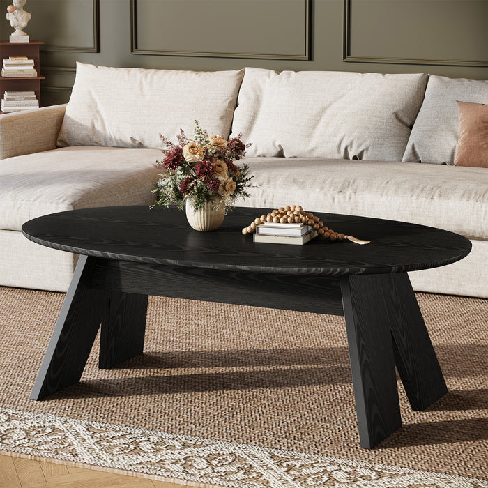 Tribesigns 47-Inch Oval Coffee Table with Rounded Profile, Modern Black Table for Living Room