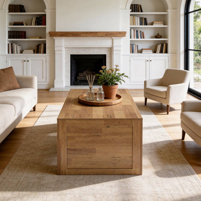 Tribesigns 47.2-Inch Farmhouse Coffee Table, Rectangular Table with Thick Panel Base