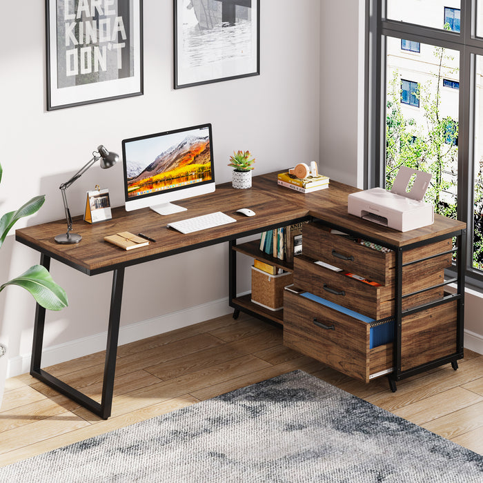 Tribesigns 53-Inch Reversible L-Shaped Desk with 3 Drawers, Corner Computer Desk for Home Office