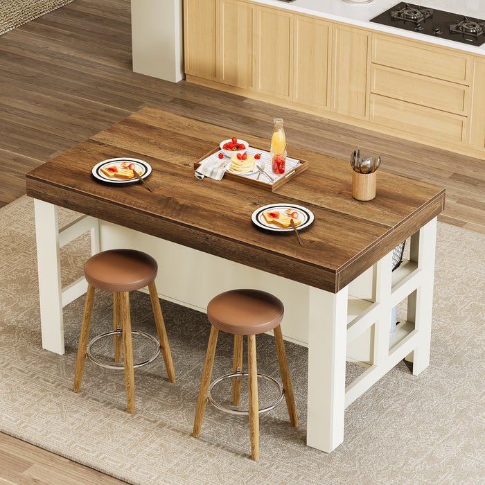Tribesigns 55.1-Inch Kitchen Island with Seating and Storage Shelves, Farmhouse Breakfast Counter Table for Kitchen and Dining Room