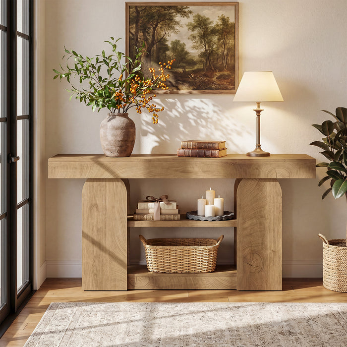 Tribesigns 63-Inch Farmhouse Console Table with 3-Tier Storage Shelves, Long Narrow Entryway Table for Living Room and Hallway
