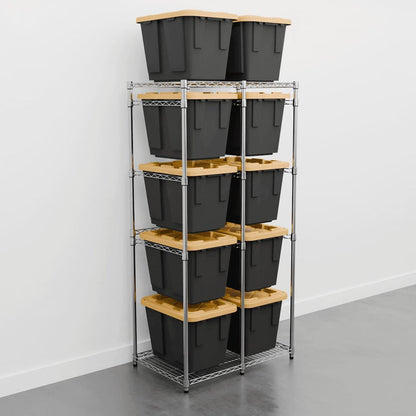 Zinc storage rack with ten 12 gallon bins