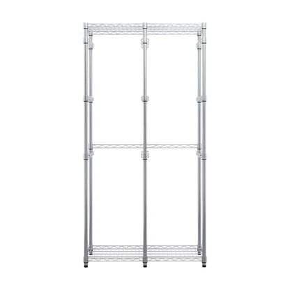 Empty silver bin rack designed to hold ten 12-gallon bins.