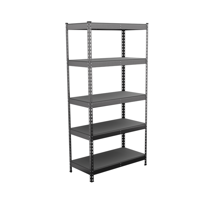 Empty textured grey shelving unit.