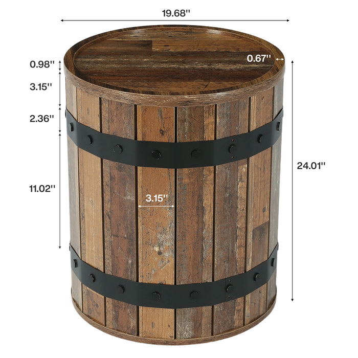 19.68-Inch Barrel Side Table with Hidden Storage, Farmhouse Round End Table with Removable Lid
