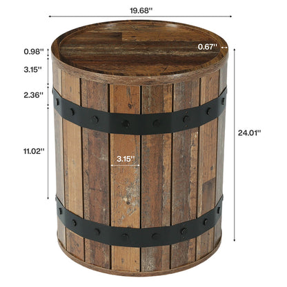 19.68-Inch Barrel Side Table with Hidden Storage, Farmhouse Round End Table with Removable Lid