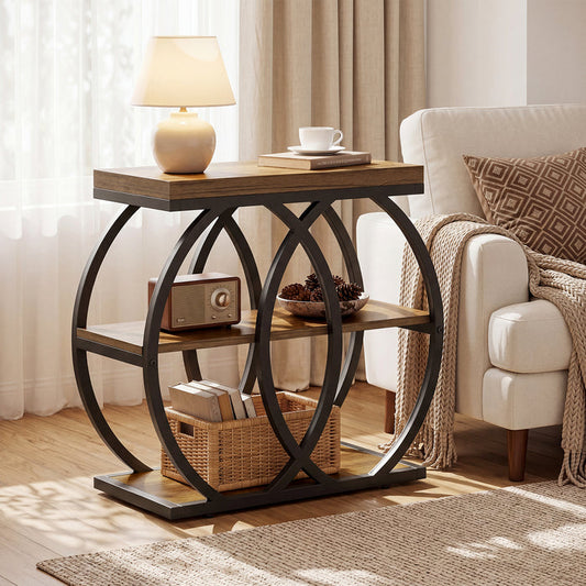 23.62-Inch 3-Tier Narrow End Table with Open Storage Shelves, Industrial Side Table for Living Room