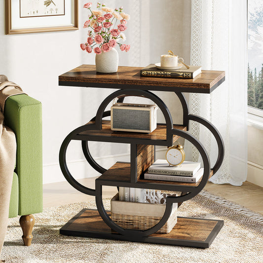 23.62 Inch Narrow Side Table with Storage, 4 Tier Wooden End Table with Metal Frame