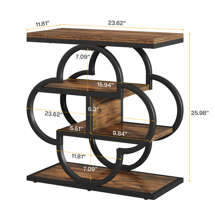 23.62 Inch Narrow Side Table with Storage, 4 Tier Wooden End Table with Metal Frame