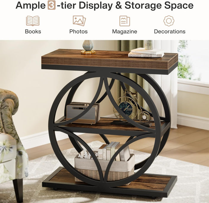 23.62" Industrial Side Table - 3-Tier End Table with Metal Frame