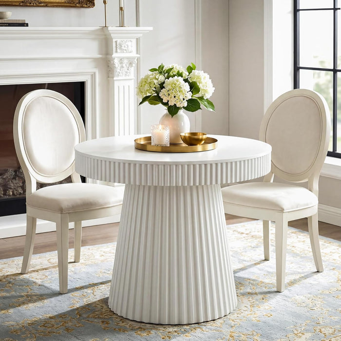 31.5 Inch Round Dining Table for 2-4 People, Modern Kitchen Table with Fluted Pedestal