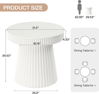 31.5 Inch Round Dining Table for 2-4 People, Modern Kitchen Table with Fluted Pedestal