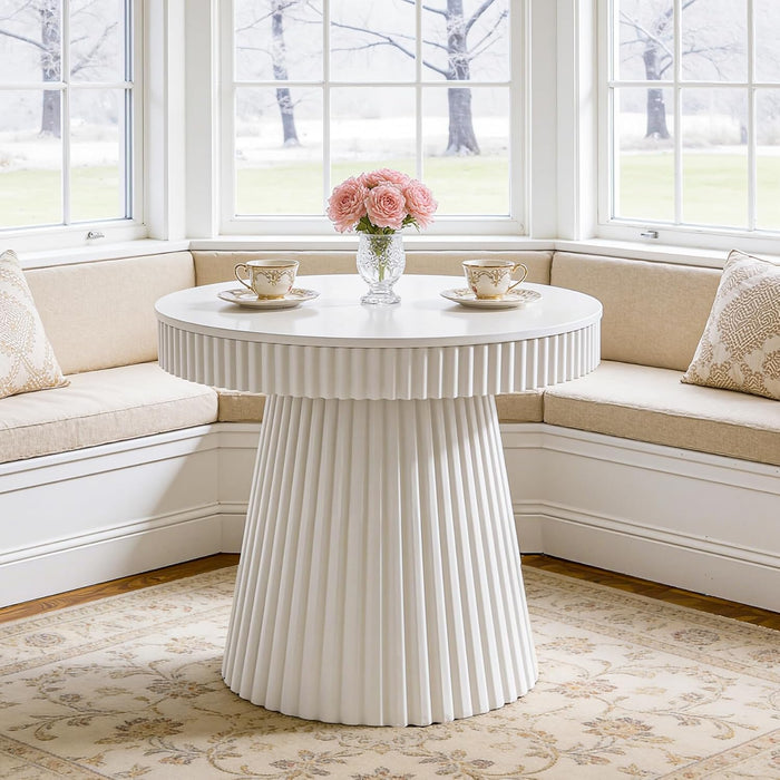 31.5 Inch Round Dining Table for 2-4 People, Modern Kitchen Table with Fluted Pedestal
