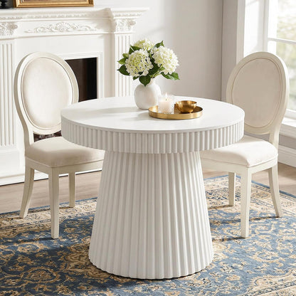 31.5 Inch Round Dining Table for 2-4 People, Modern Kitchen Table with Fluted Pedestal