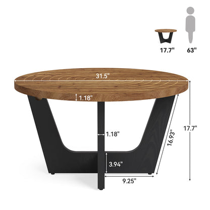 31.5-Inch Round Solid Wood Coffee Table with Ring Groove