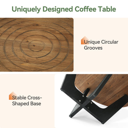 31.5-Inch Round Solid Wood Coffee Table with Ring Groove