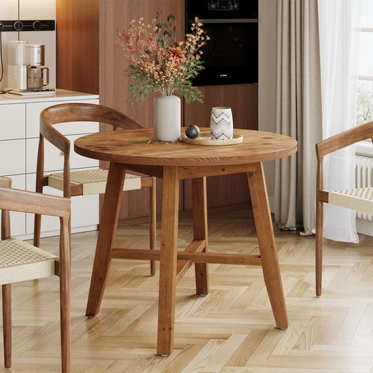 31.5 Inch Solid Wood Round Dining Table for 2–4, Farmhouse Small Kitchen Table for Small Spaces