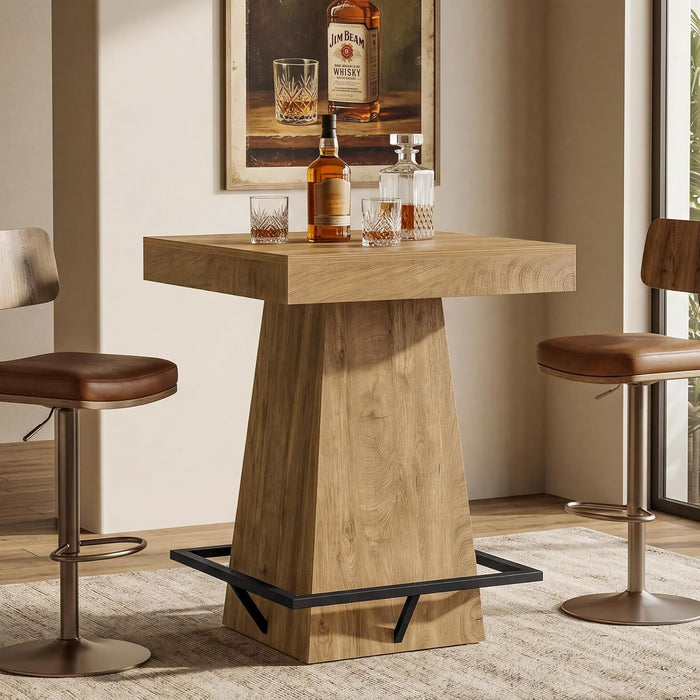 31.5-Inch Square Bar Table with 37.4-Inch Height and Metal Footrest for Dining Room and Bistro