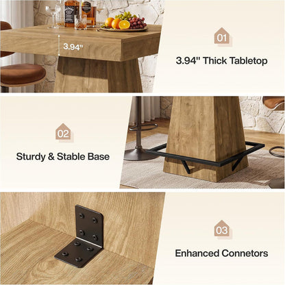 31.5-Inch Square Bar Table with 37.4-Inch Height and Metal Footrest for Dining Room and Bistro