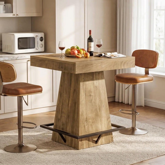 31.5-Inch Square Bar Table with 37.4-Inch Height and Metal Footrest for Dining Room and Bistro