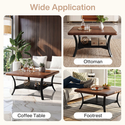 31.5-Inch Square Coffee Table, Upholstered Ottoman with PU Leather Top for Living Room