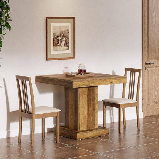 31.5-Inch Square Dining Table for 4, Farmhouse Wooden Kitchen Table with Pedestal Base