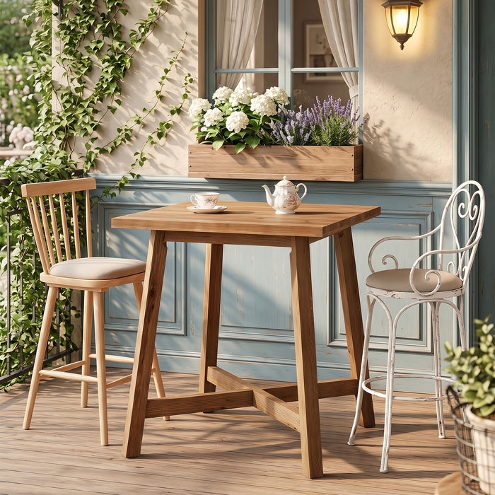 31.5-Inch Square Solid Wood Bar Table with Footrest, Farmhouse Counter Height Bistro Table