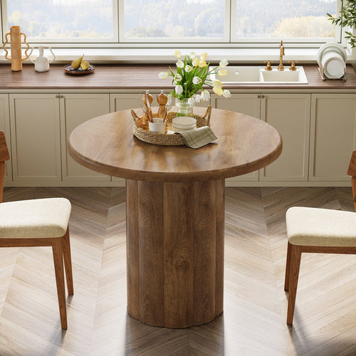 31.5" Round Dining Table - Rustic Brown Kitchen Table for Small Spaces with Sturdy Base