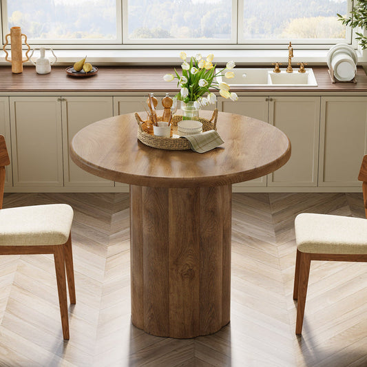 31.5" Round Dining Table - Rustic Brown Kitchen Table for Small Spaces with Sturdy Base