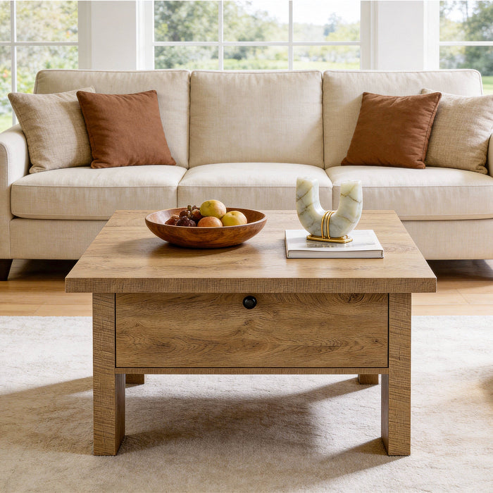 31.5" Square Coffee Table with Storage for Small Spaces, Modern Brown Living Room Center Table