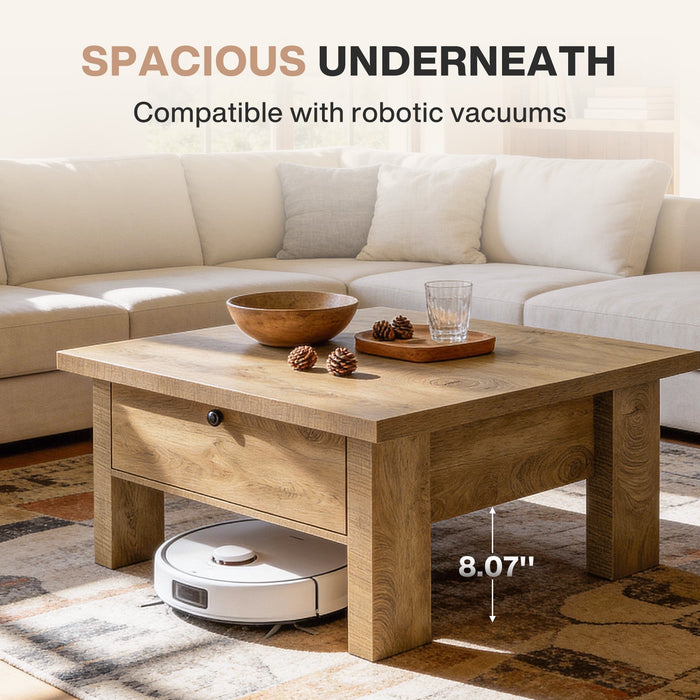 31.5" Square Coffee Table with Storage for Small Spaces, Modern Brown Living Room Center Table