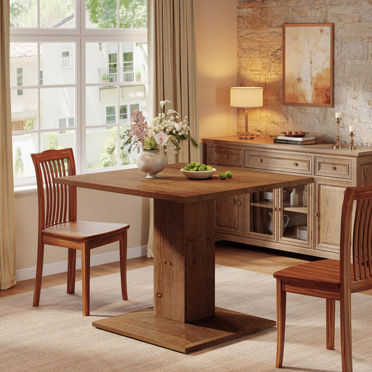 31.5" Square Solid Wood Dining Table for 4, Rustic Pedestal Base Walnut