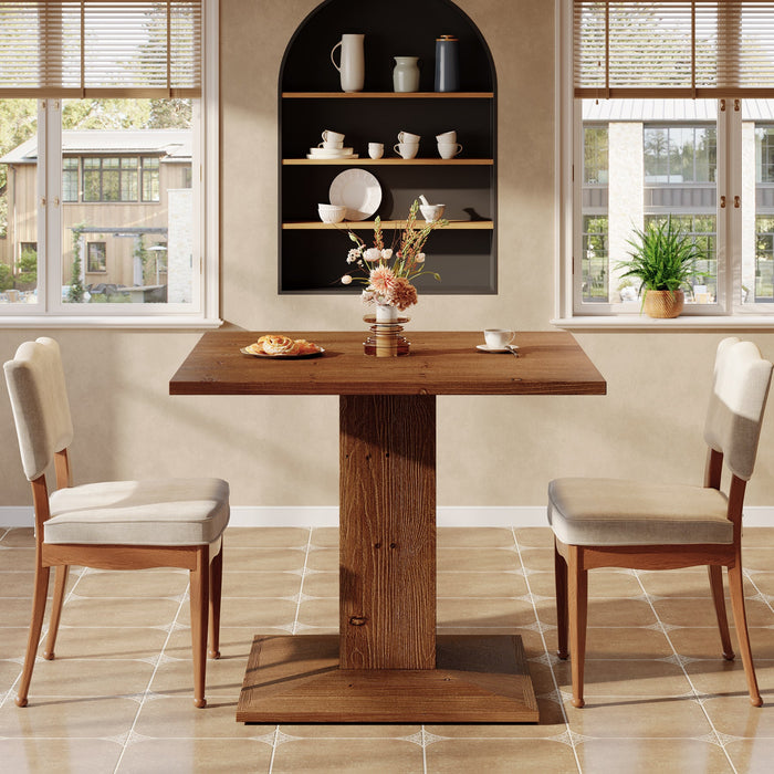31.5" Square Solid Wood Dining Table for 4, Rustic Pedestal Base Walnut