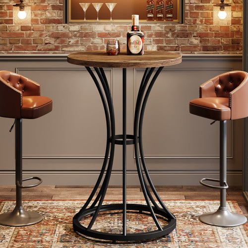 37.4" Round Bar Table for Two, Cocktail Table with Curved Metal Base in Black
