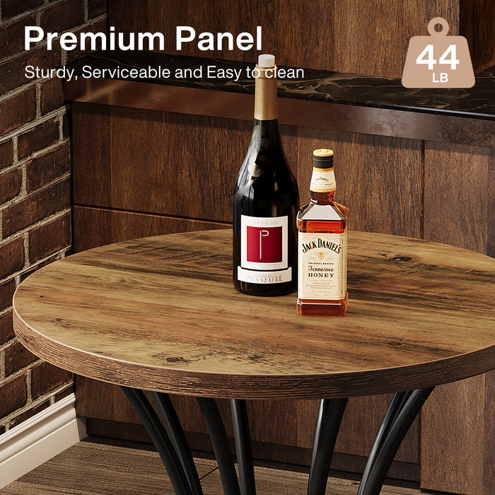 37.4" Round Bar Table for Two, Cocktail Table with Curved Metal Base in Black