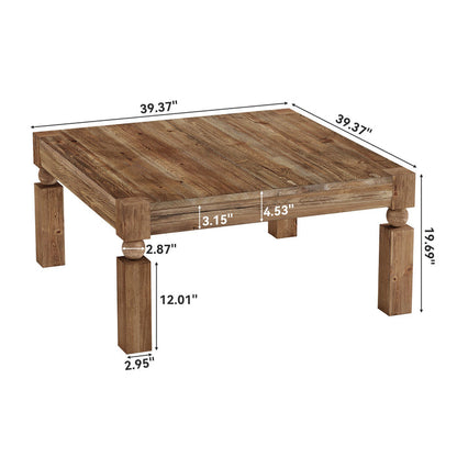 39" Square Coffee Table, Farmhouse Wood Accent Center Table with Sturdy Legs