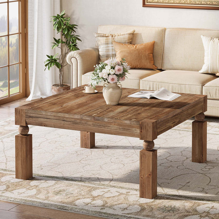 39" Square Coffee Table, Farmhouse Wood Accent Center Table with Sturdy Legs