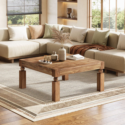 39" Square Coffee Table, Farmhouse Wood Accent Center Table with Sturdy Legs