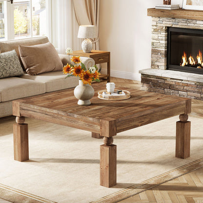 39" Square Coffee Table, Farmhouse Wood Accent Center Table with Sturdy Legs